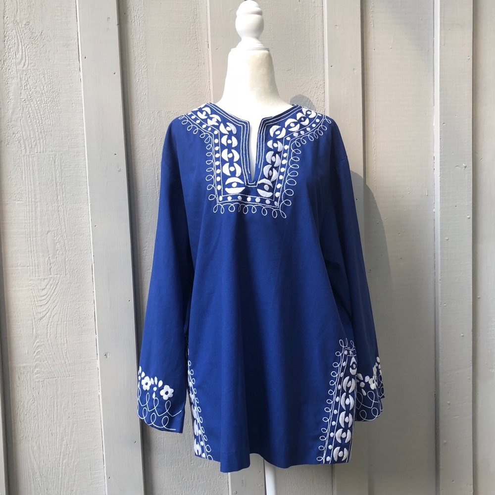 JOSEFA Hand Embroidered Vintage Blue Tunic Dress